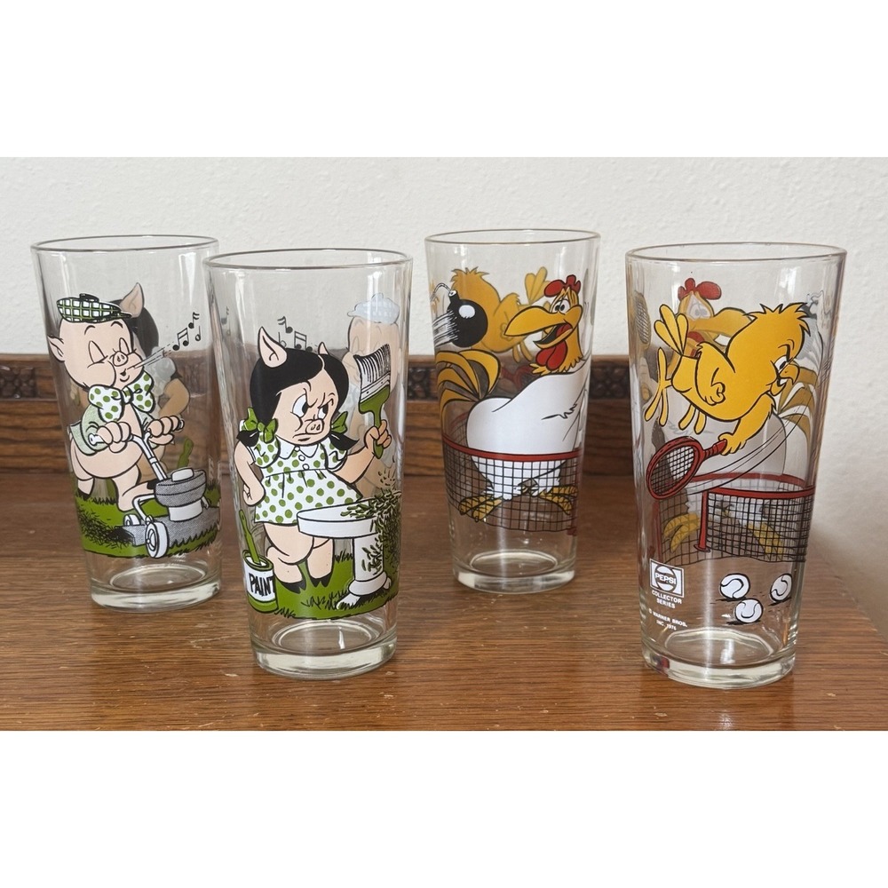 Set of 4 Pepsi Looney Tunes Glasses 1976 Warner Bros 7" Collector Series